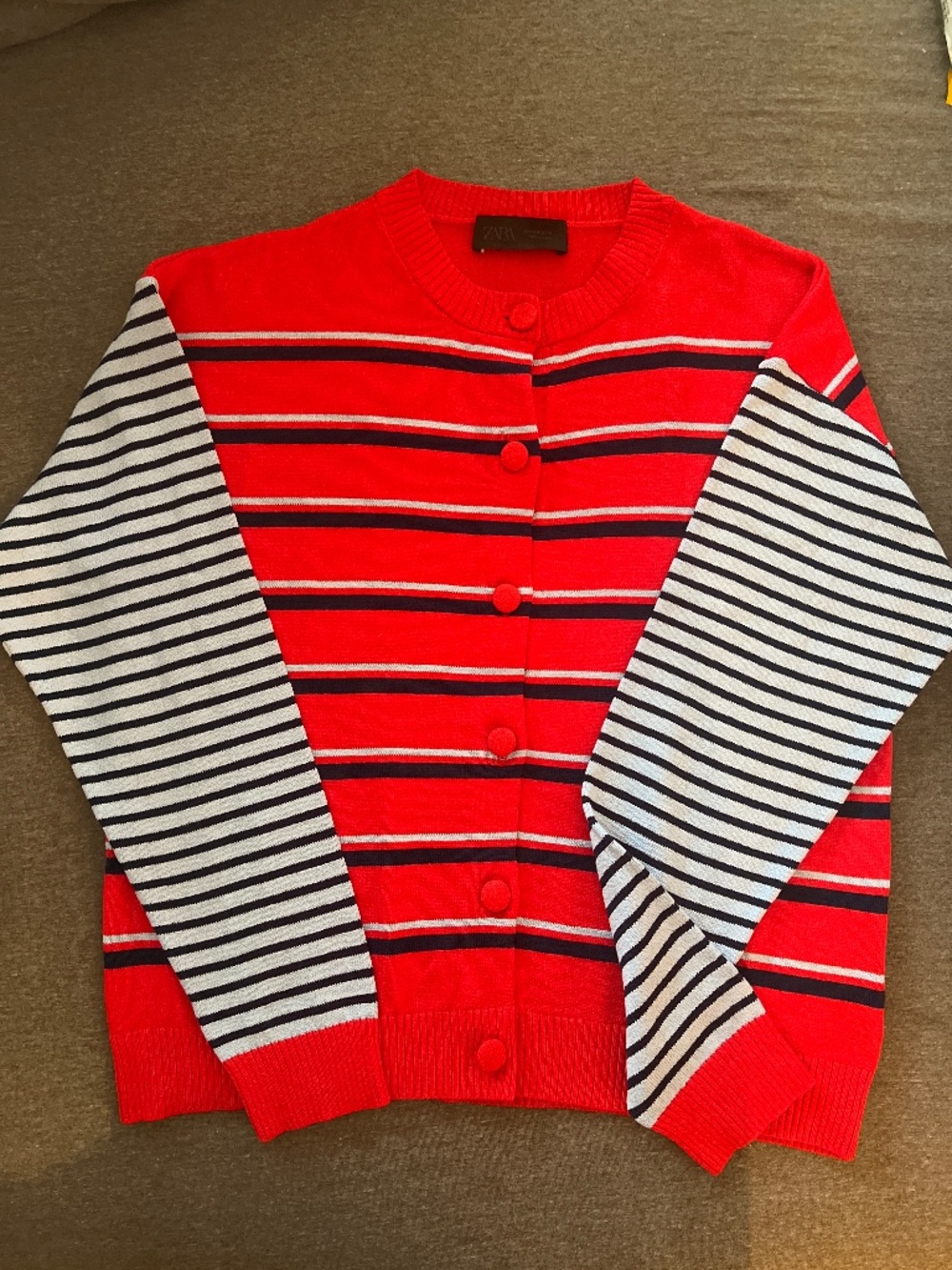 Zara Premium Knit Sweater – Red & Baby Blue Striped Beautiful premium knit sweat